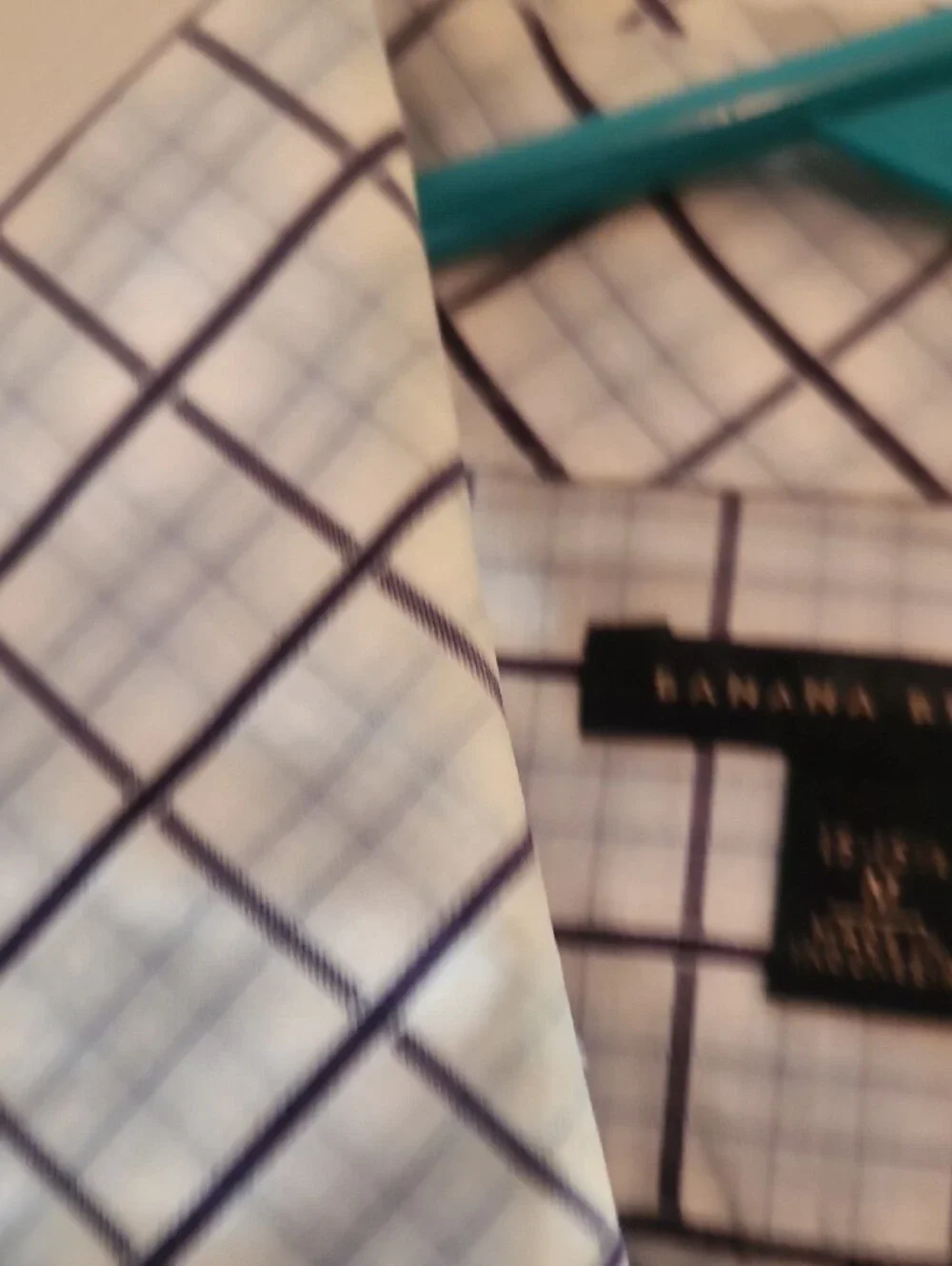 Banana Republic White Dress Shirt with Navy Windowpane Grid